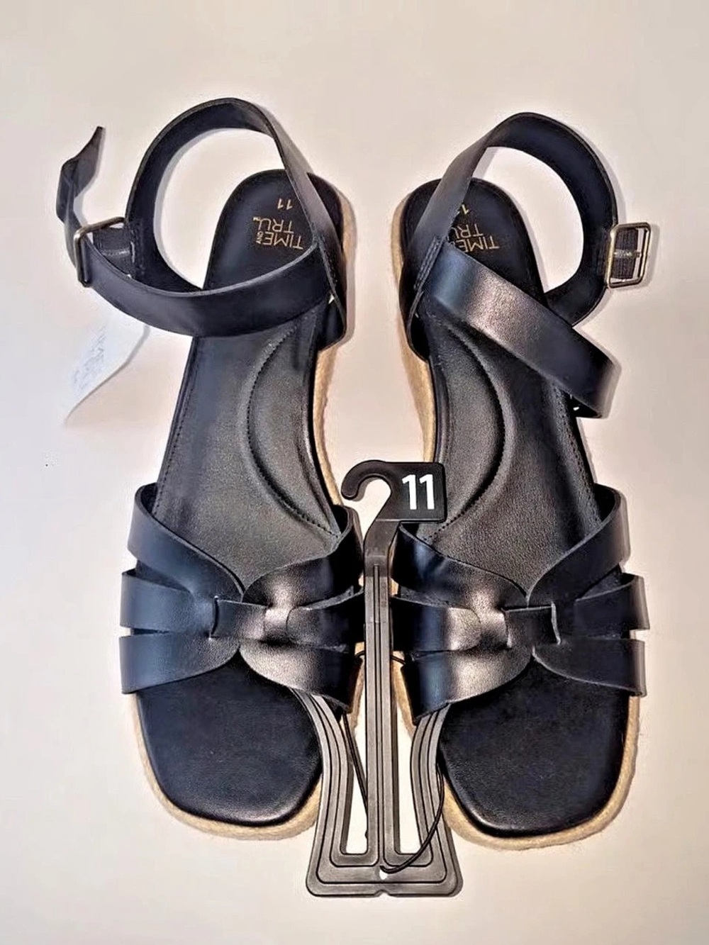 Time and Tru Espadrille Wedge Sandals Black & Brown US 11